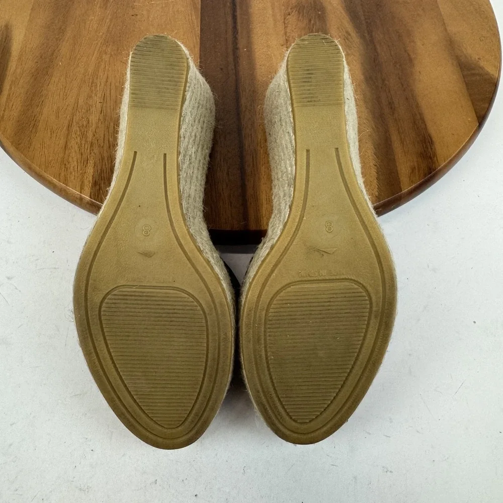 Womens Andre Assous Catarina‎ Black Leather Espadrille Platform Wedges Size 8 M